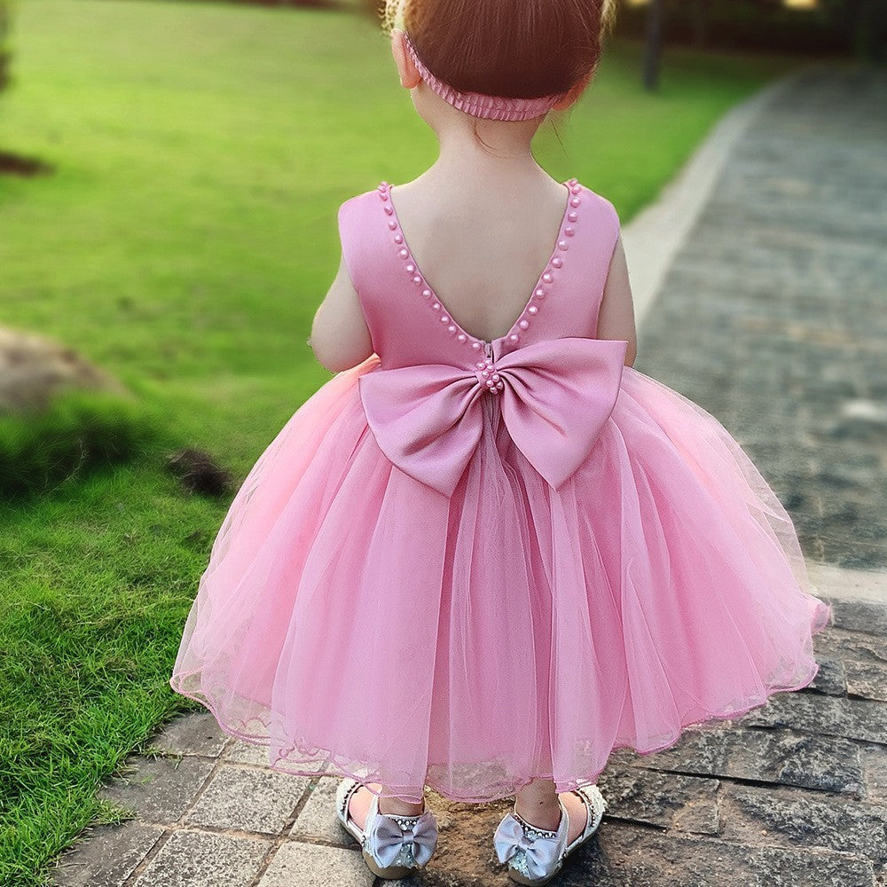 Girls Bow Sleeveless With Headdress Dress