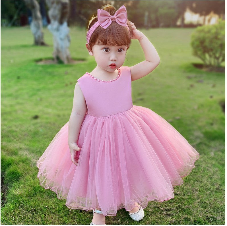 Girls Bow Sleeveless With Headdress Dress